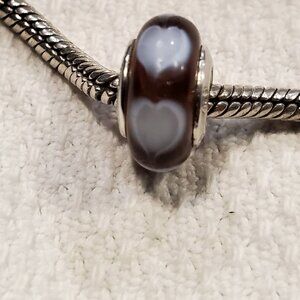 Authentic Pandora Charm Purple Murano with Hearts